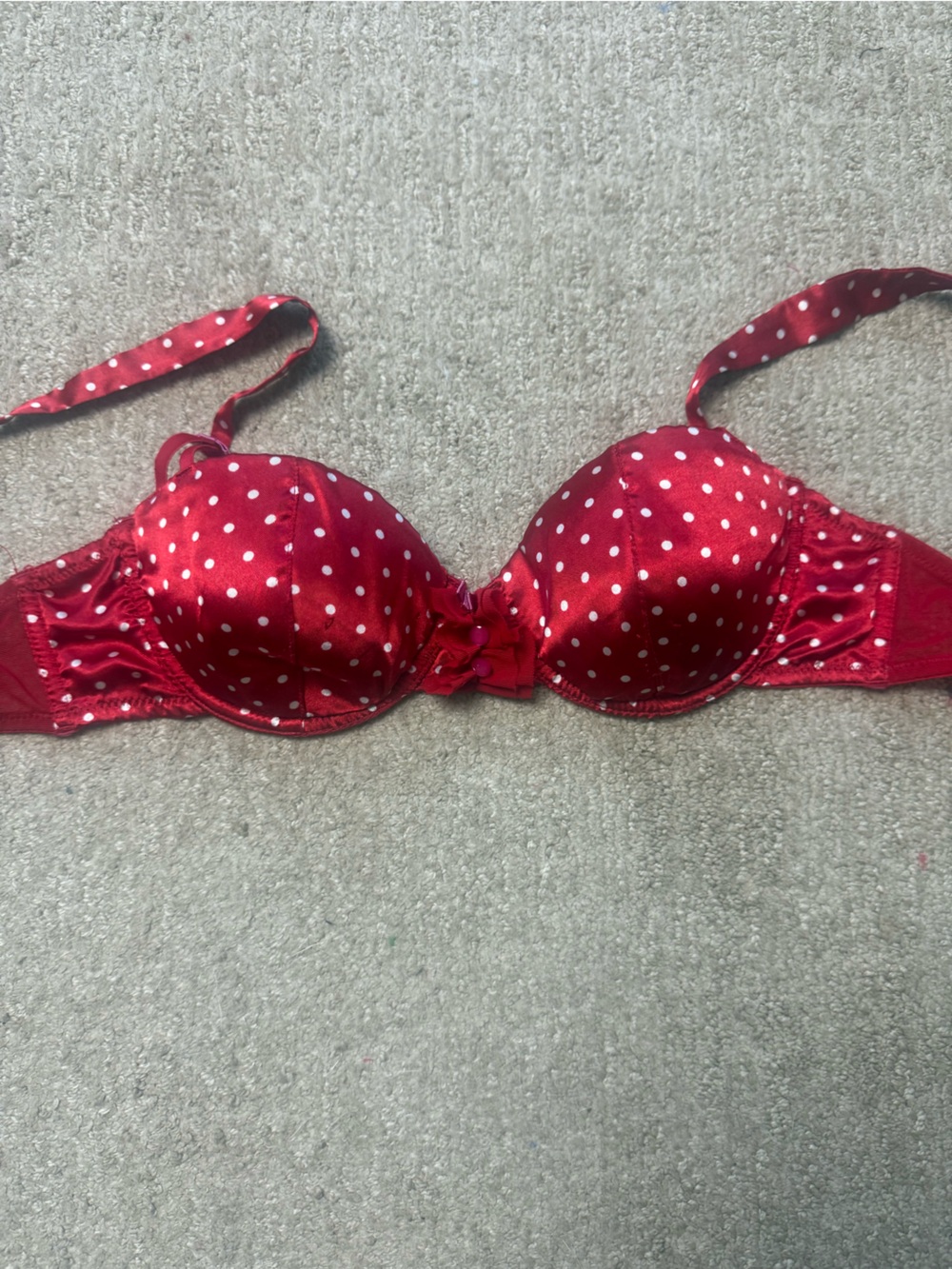 Red polka dot bra